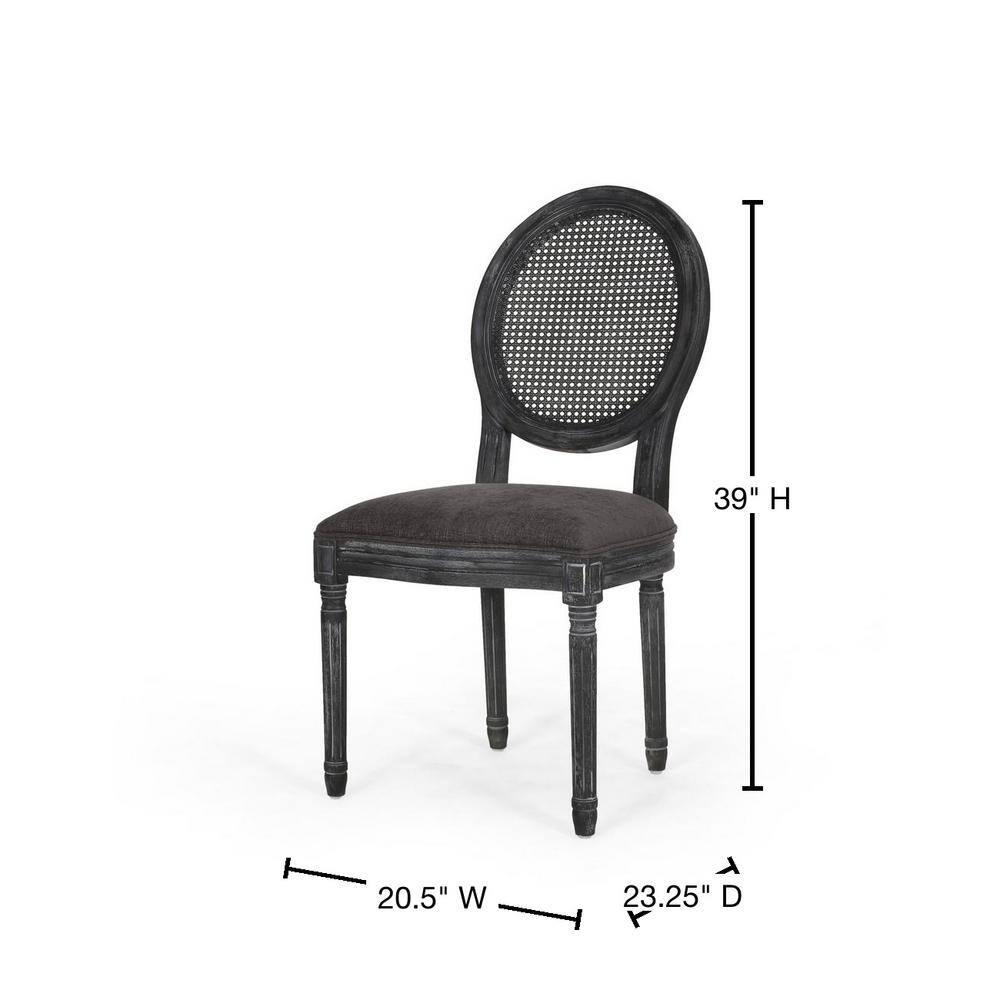 Noble House Acorn French Wood and Cane Upholstered Dining Chair, Set of 2, Gray