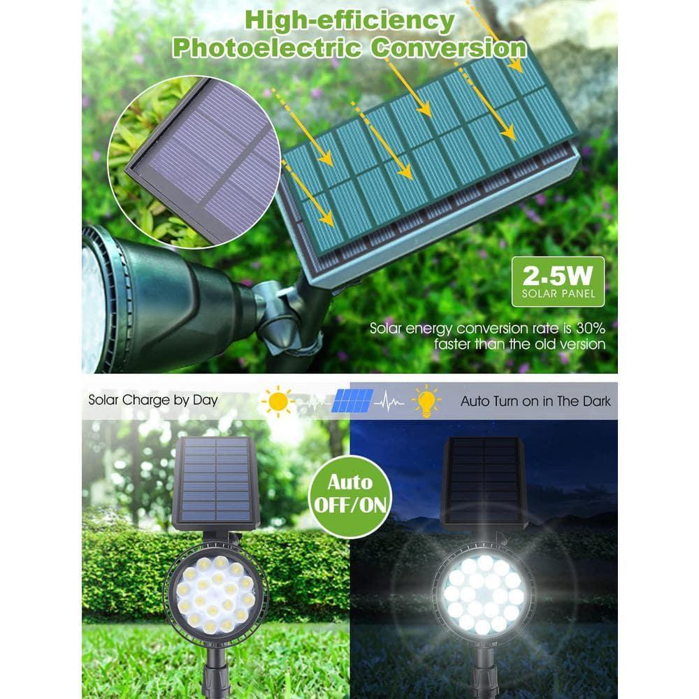 DBF Solar Outdoor Lights, 600LM Solar Spot Lights Outdoor Waterproof, 2-in-1 Adjustable Landscape Spotlights LED Flag Pole Light for Garden Yard Patio Driveway Garage Pool(Cool White, 2 Pack)