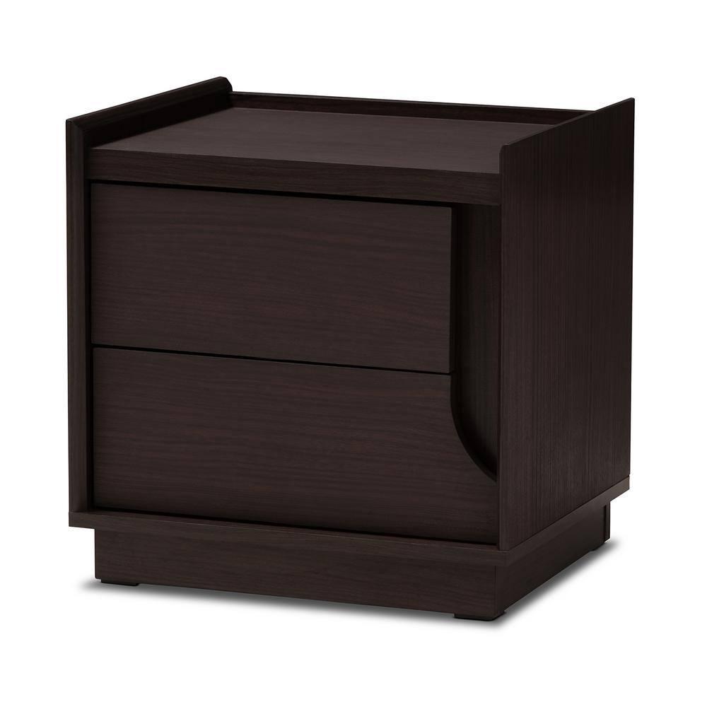 Larsine Finished 2 Drawer Nightstand Brown - Baxton Studio: Modern Design, Cut-Out Handles, Engineered Wood