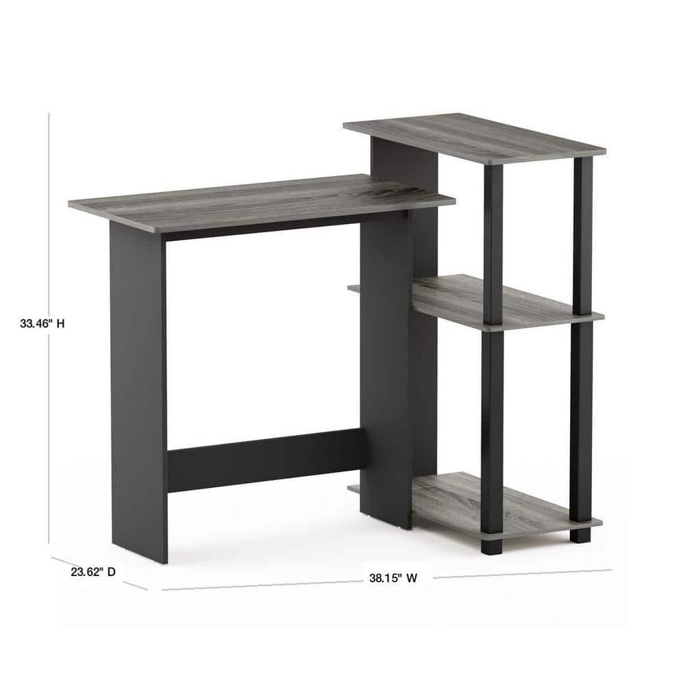 16086R1GYW-BK Abbott Corner Computer Desk with Bookshelf - French Oak Grey & Black