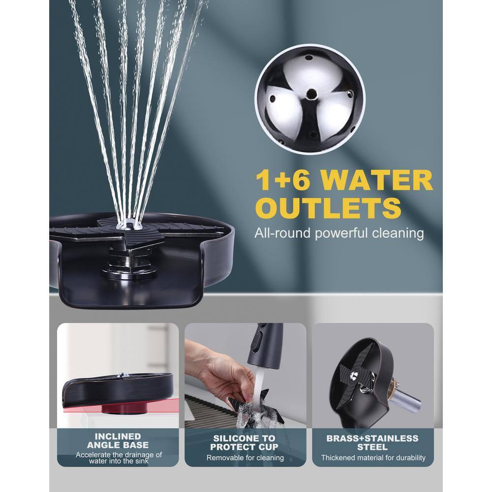 Wowow Kitchen Faucet with Glass Rinser, Stainless Steel Kitchen Sink Faucet and Cup Rinser Combo for Kitchen Sink, Oil Rubbed Bronze