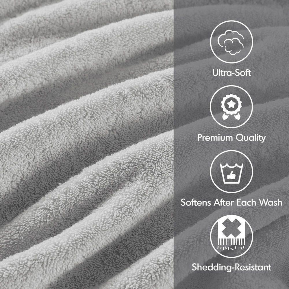 8pc Cotton Bath Towel Set Silver: Madison Park, Heavyweight Terry, OEKO-TEX Certified