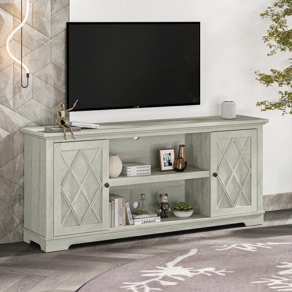 70" Farmhouse Style TV Stand for TVs up to 78" Off White - Festivo: Media Console with Storage