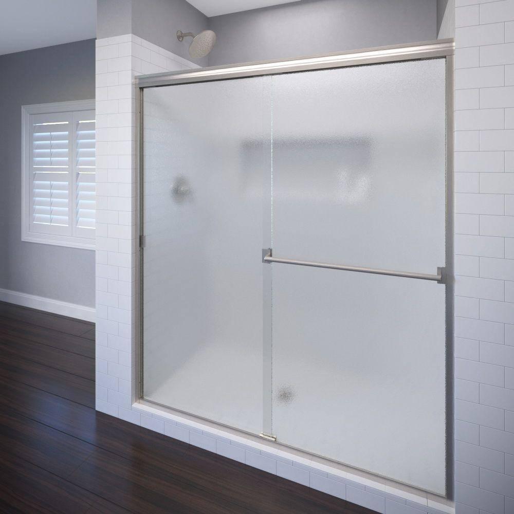 Classic 47" Brushed Nickel Semi-Frameless Sliding Shower Door with Frosted Glass