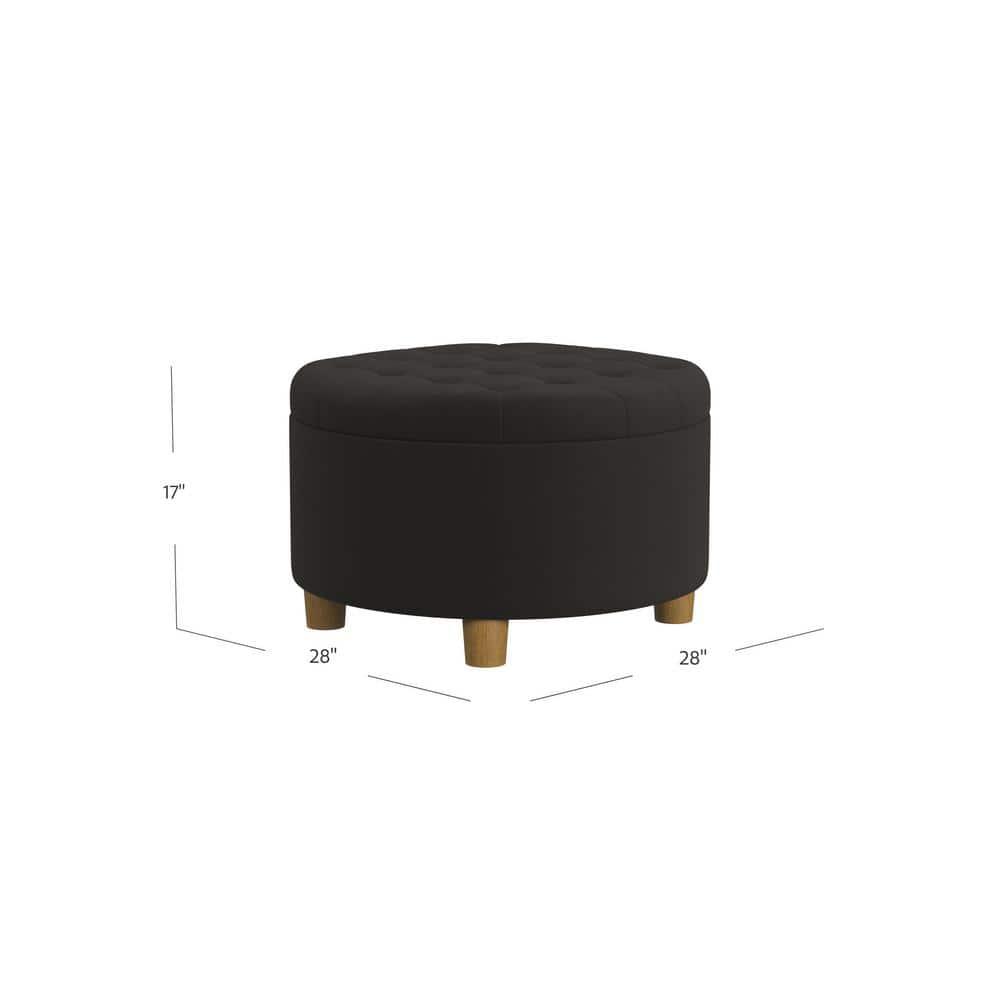 Tufted Round Storage Ottoman Velvet Brown - HomePop: Elegant Honey Oak Legs, Upholstered, Easy to Assemble