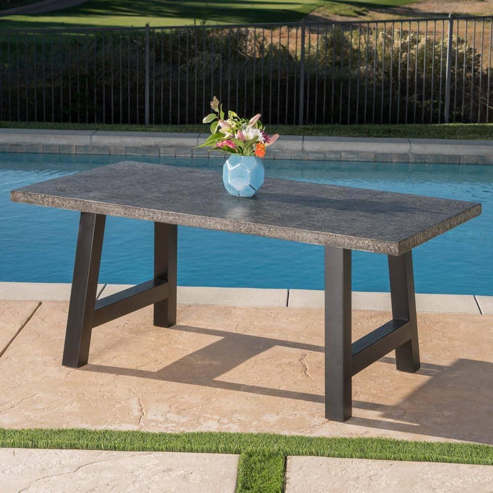 Noble House 70.25" Iron Weather Resistant Outdoor Dining Table, Black