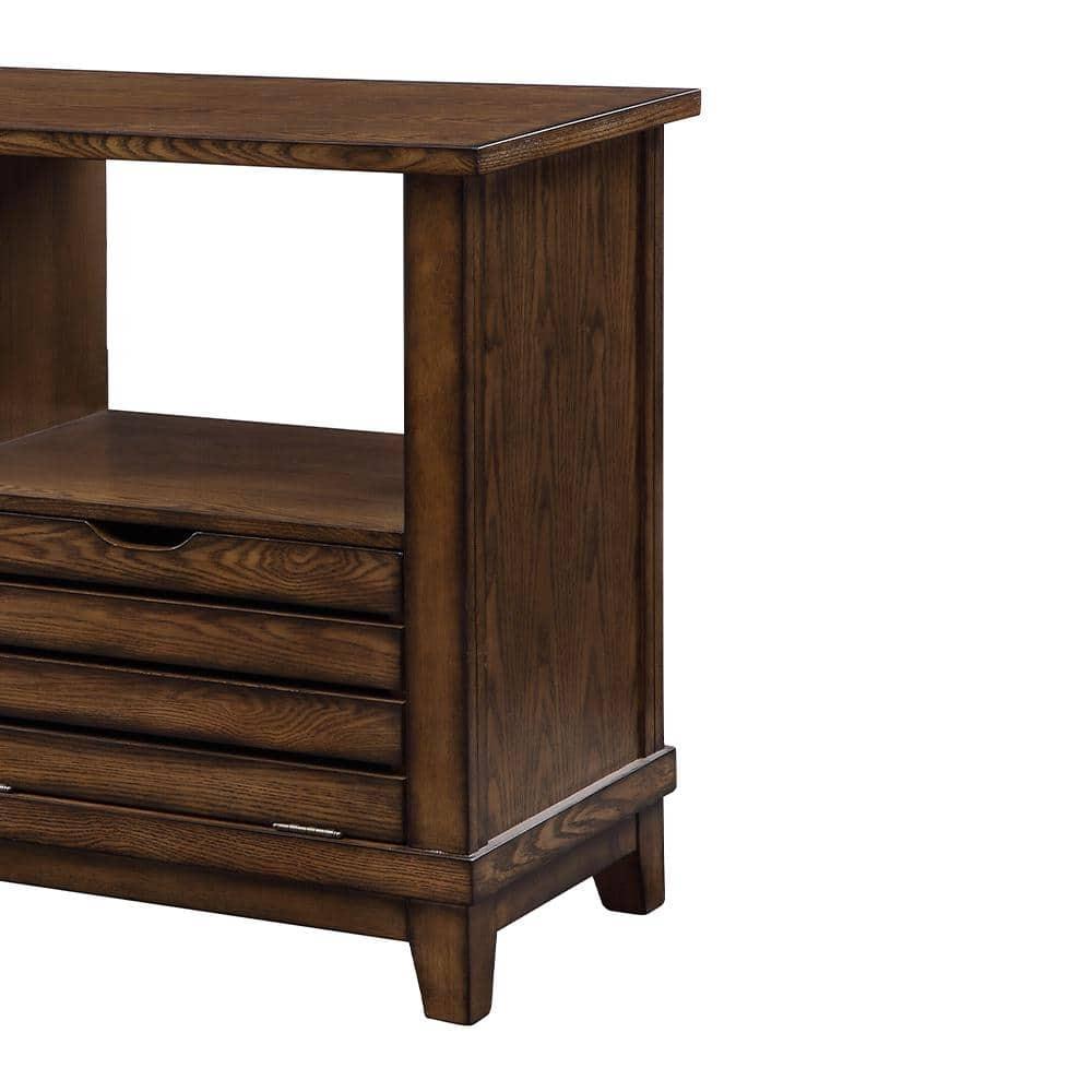 Slatted Front Sofa Table with Two Drawers and Two Shelf Brown - Saltoro Sherpi