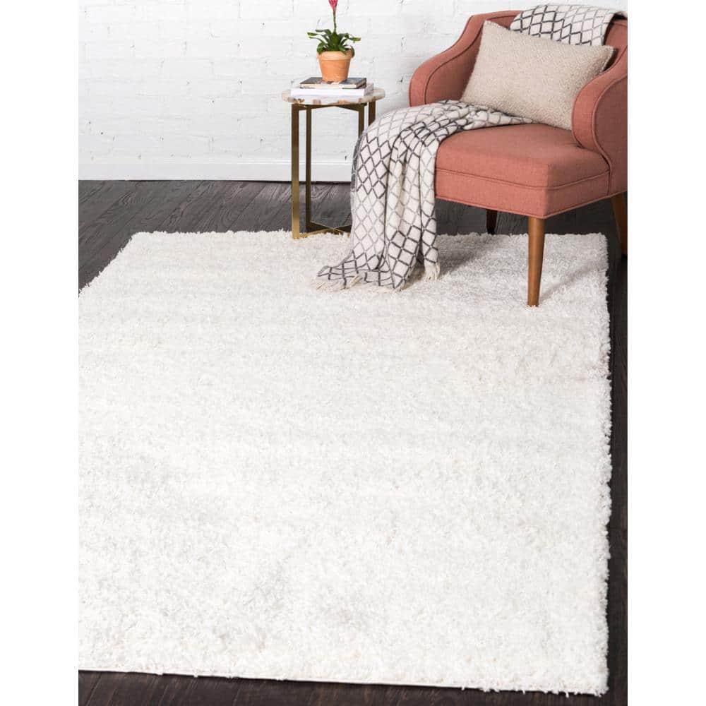 Solid Shag Snow White 7 ft. x 10 ft. Area Rug