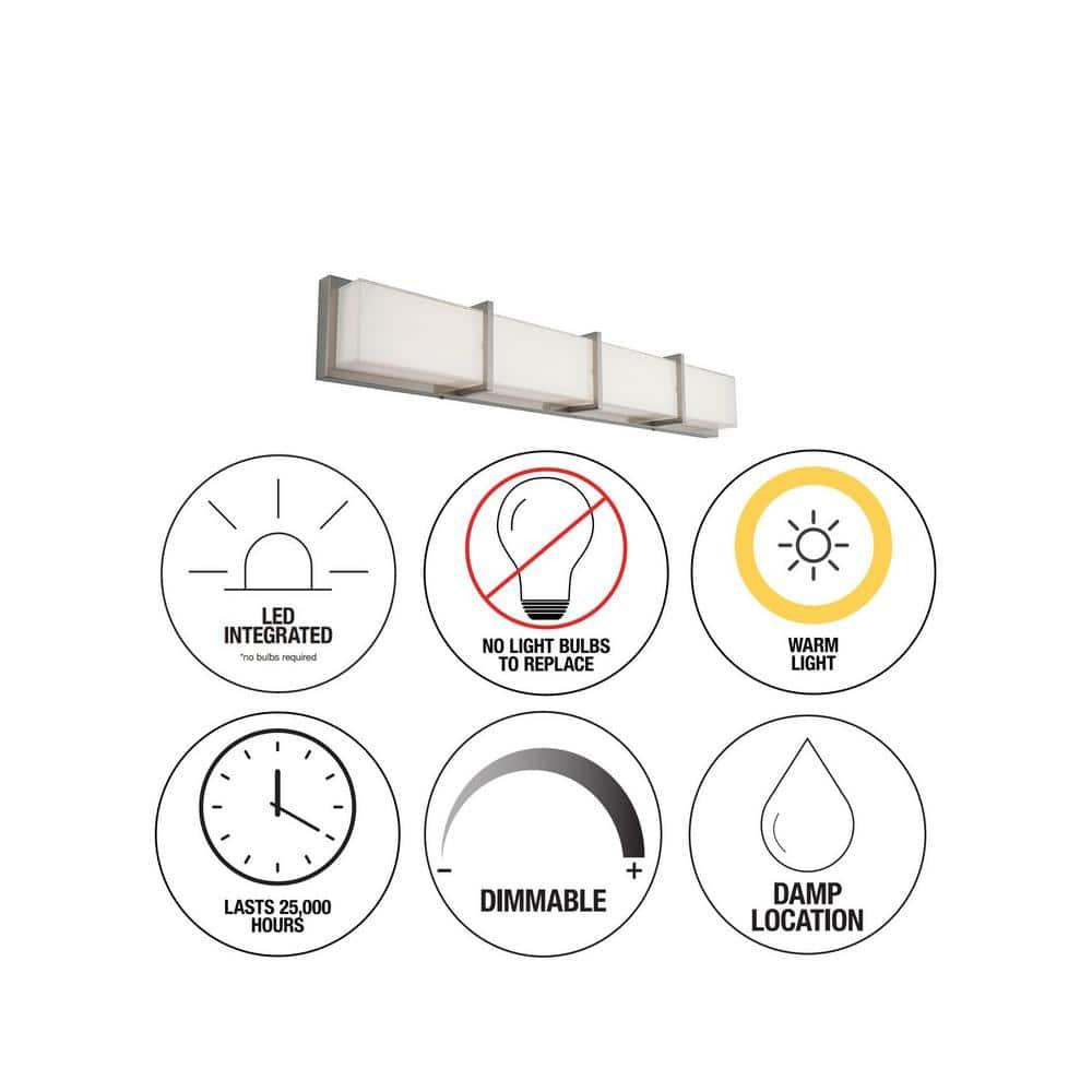 Artika Subway 35 in. 4-Light Stainless Steel Modern Integrated LED Vanity Light Bar