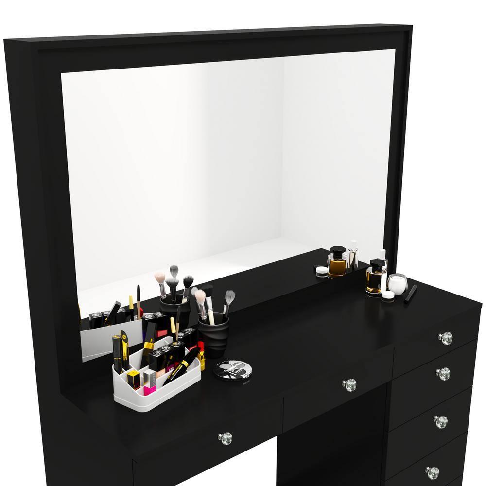 Boahaus LLC Boahaus Joan Large Modern Makeup Vanity Table with Big Mirror, 7 Drawers and Power Outlet