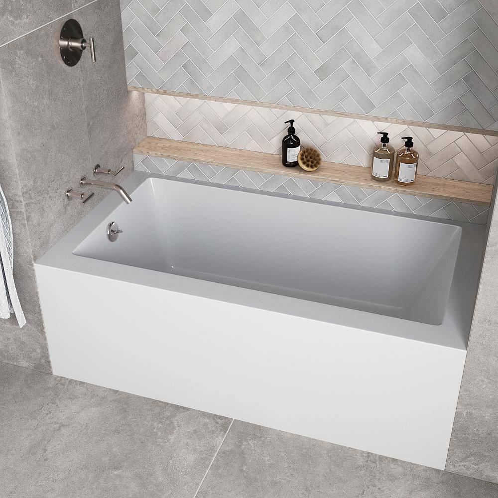 Streamline Bath Streamline 60 in. x 32 in. Acrylic Left-Hand Drain Alcove Bathtub in Glossy White With External Drain NAL-5560-BNK