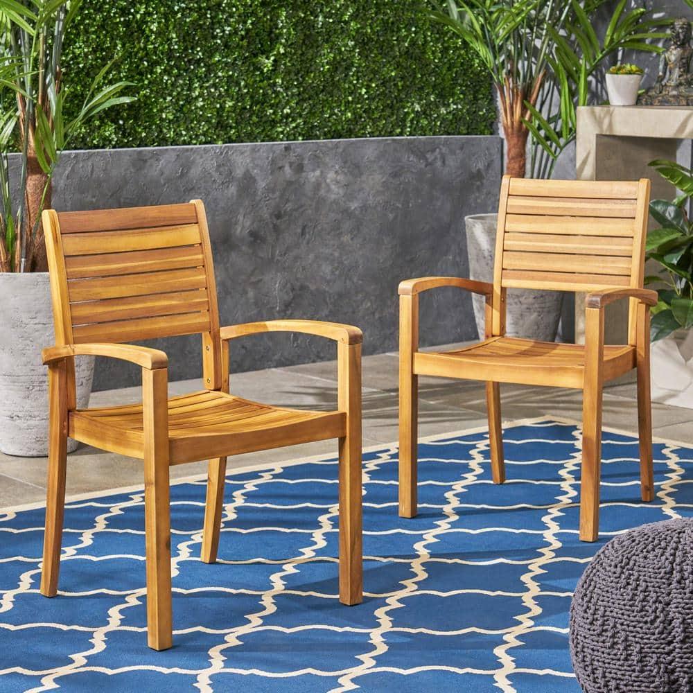Noble House Miguel Wooden Patio Dining Arm Chair in Teak (Set of 2)