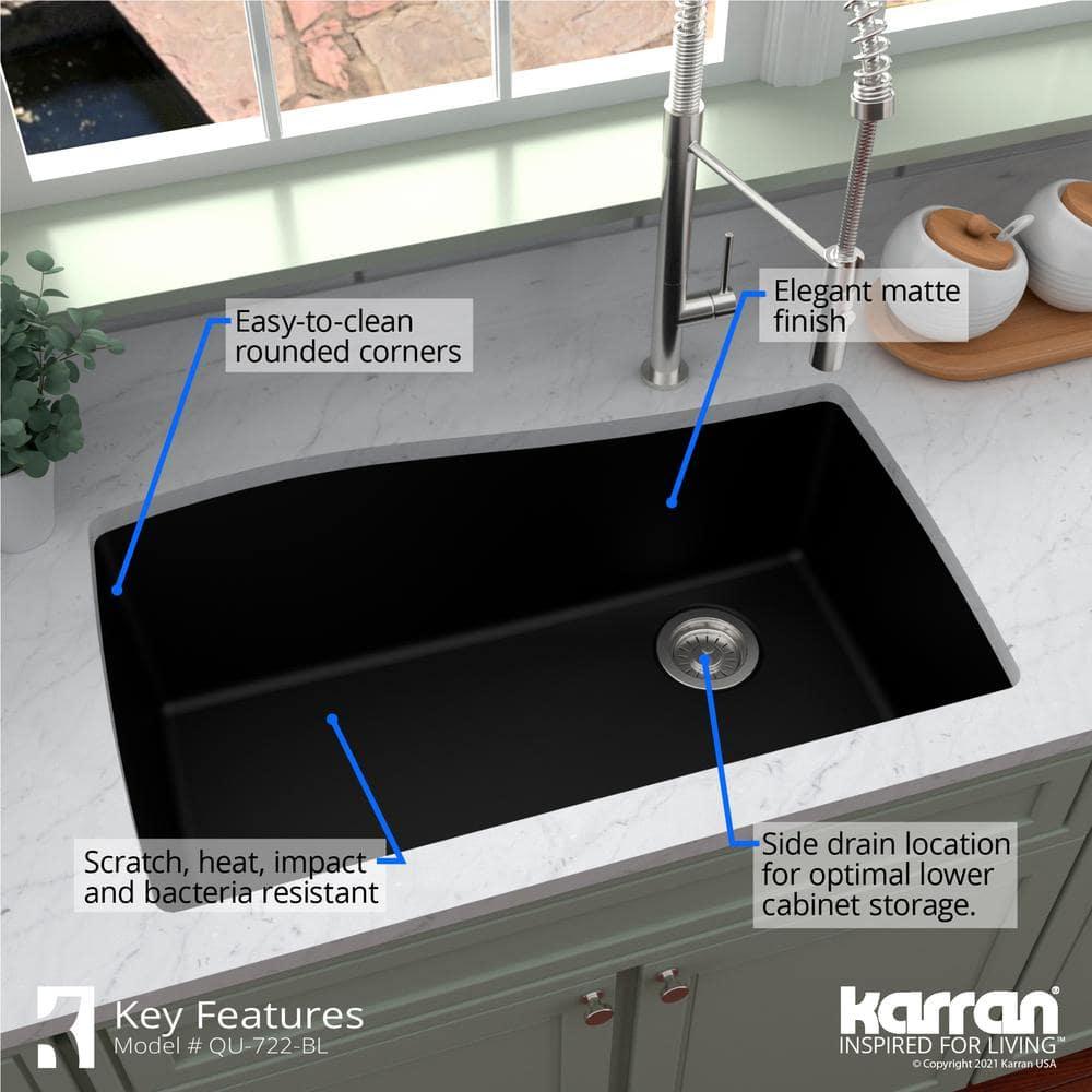 Karran Undermount Quartz Composite 33-1/2'' X 21'' Single Bowl Kitchen Sink