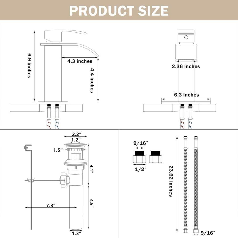 KZH Vessel Sink Faucet, Matte Black Tall Waterfall Spout Bathroom Faucet,Single Handle Bathroom Sink Faucet for 1 Hole Mixer Tap Washbasin Vanity Faucet with Pop-up Drain and Supply Hoses