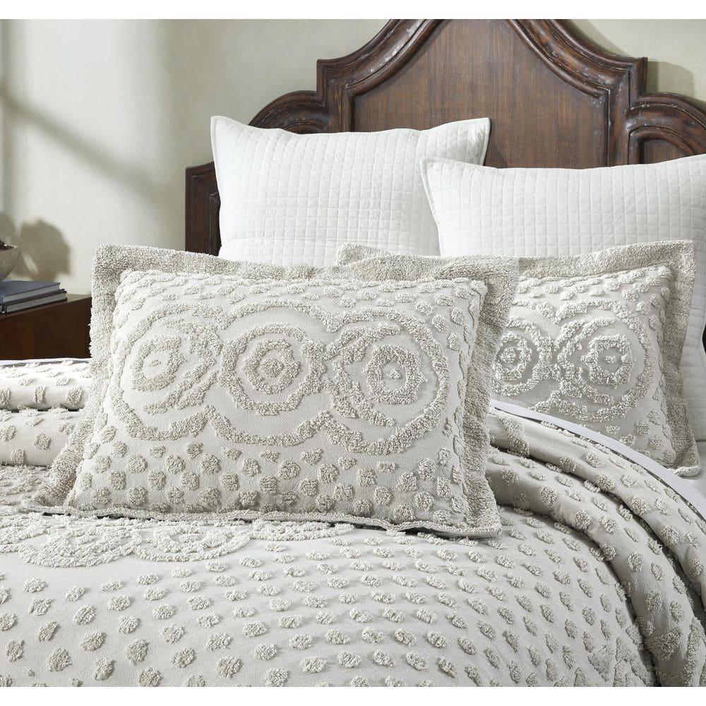Heirloom Collection in Medillian Design Ivory Cotton Tufted Chenille Bedspread - Better Trends