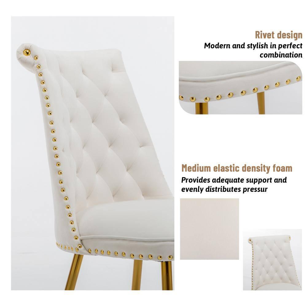 Clihome  Modern Velvet Upholstered Featured Dining Chairs (Set of 2) Beige