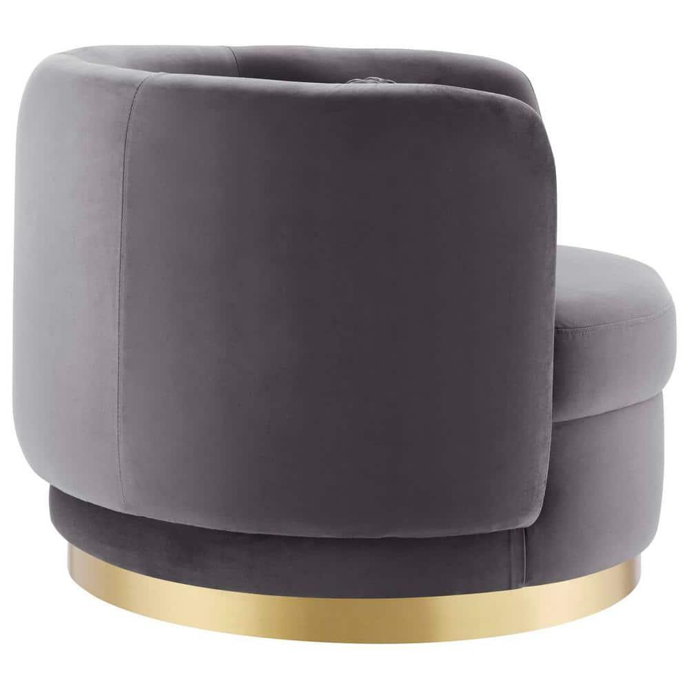 Glam Deco Gold Metal & Gray Velvet Swivel Accent Chair