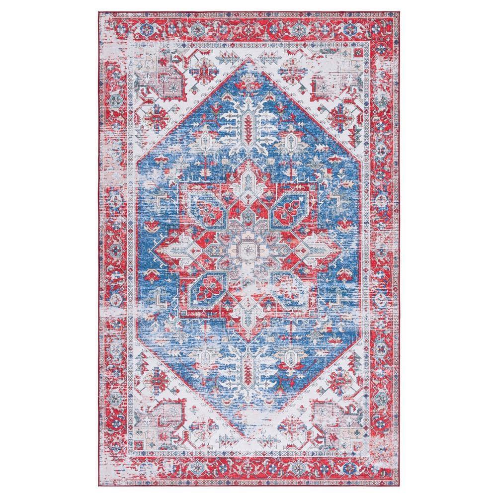 Tucson TSN102 Power Loomed Machine Washable Area Rug - Blue/Red - 6'6"x9' - Safavieh.