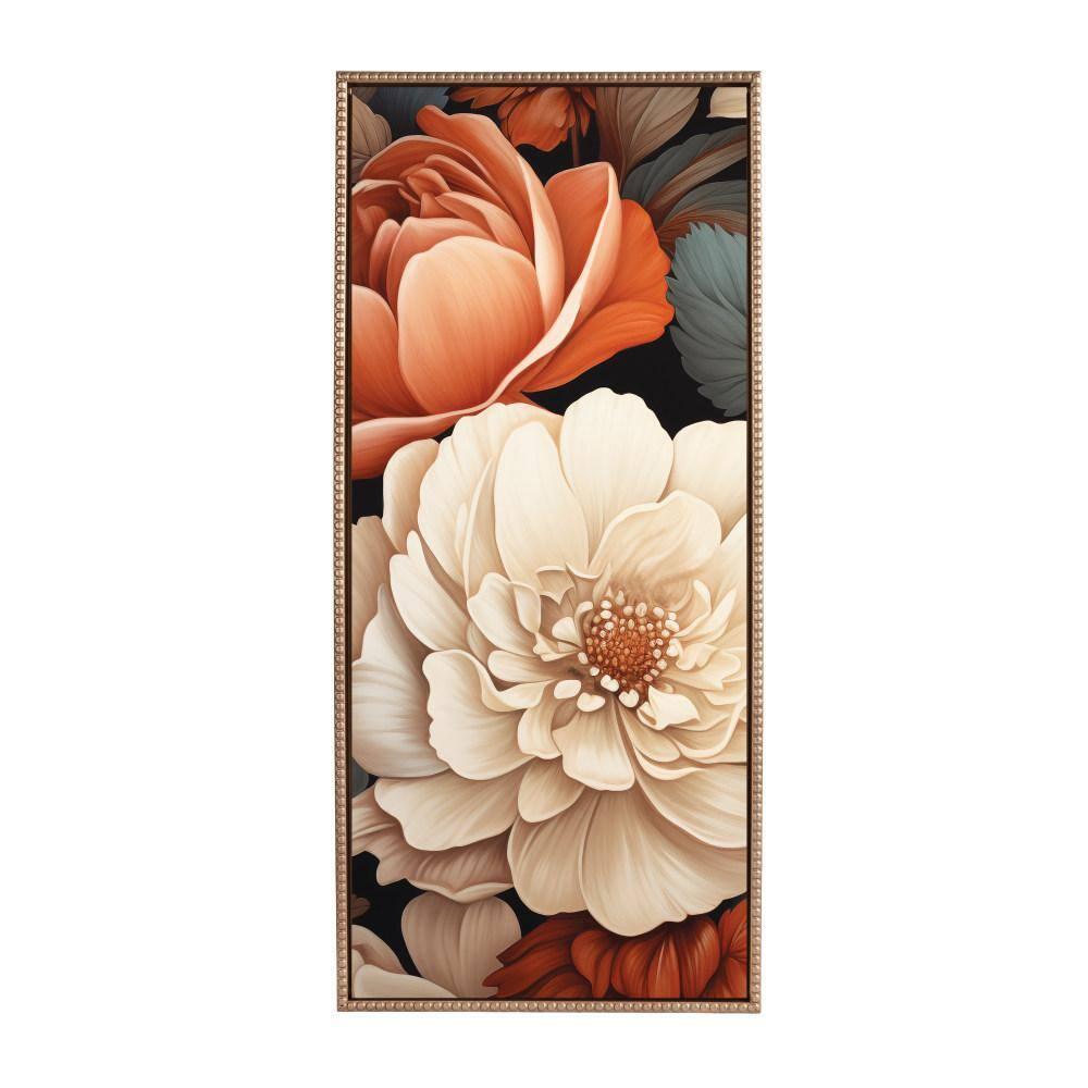 Kate & Laurel All Things Decor 18"x40" Sylvie Beaded Romantic Ivory and Peach Flora Framed Canvas by The Creative Bunch Studio Gold