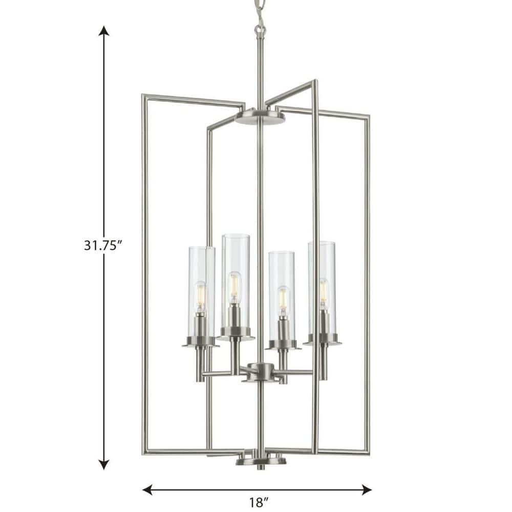 Progress Lighting Kellwyn 4-Light Foyer Pendant, Brushed Nickel, Clear Glass Shade