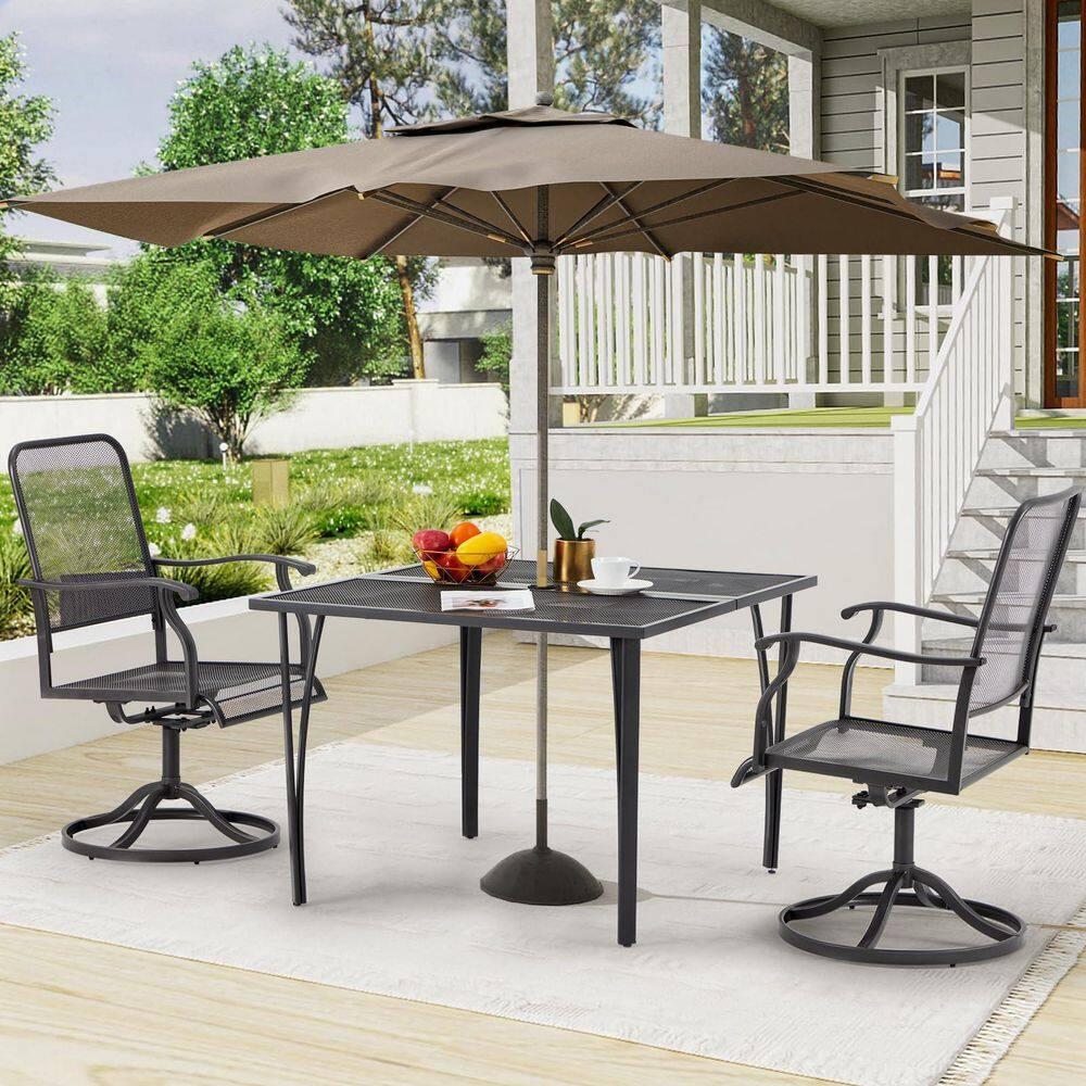 AECOJOY 39.4" Square Patio Dining Table for 4, Outdoor Dining Table with 1.6" Umbrella Hole, All-Weather Resistant Metal Tables for Patio Lawn Deck Backyard Garden Poolside (Dark Grey)