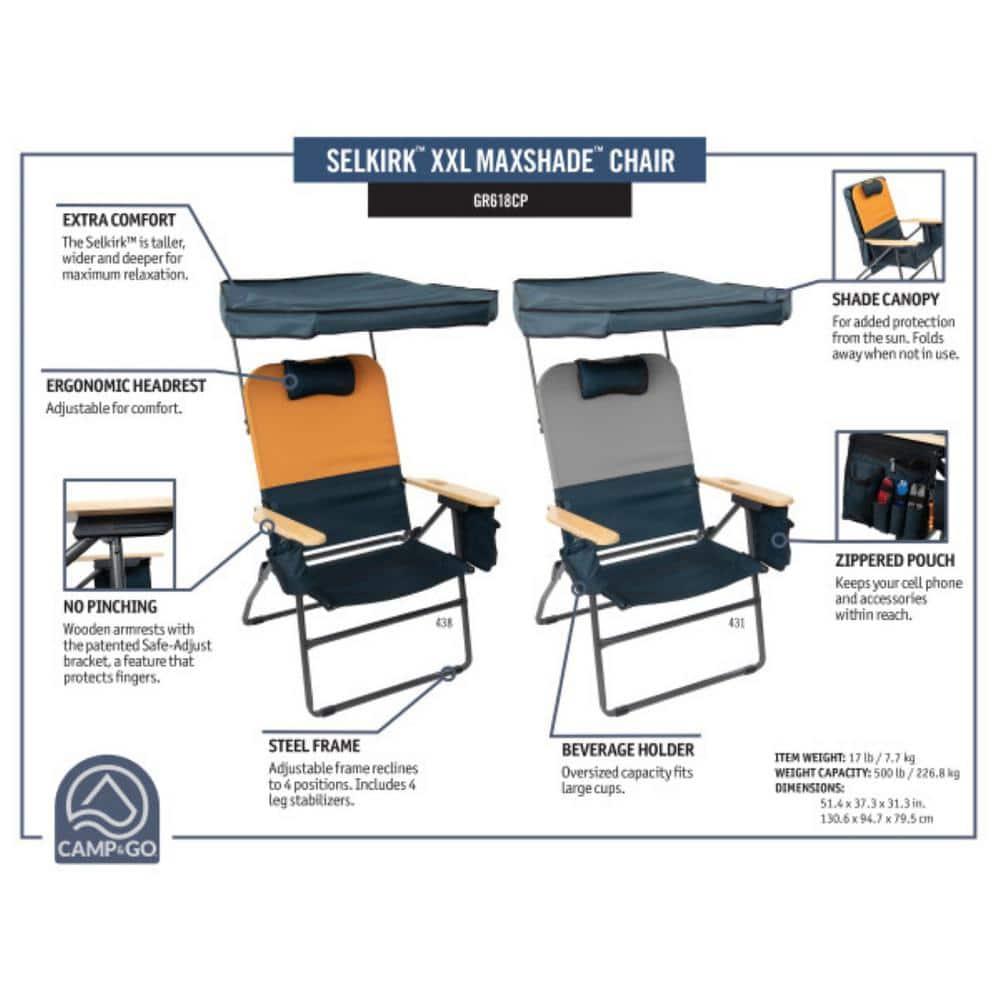 Gray and Black Steel Frame XXL Camping Chair with Wood Arms