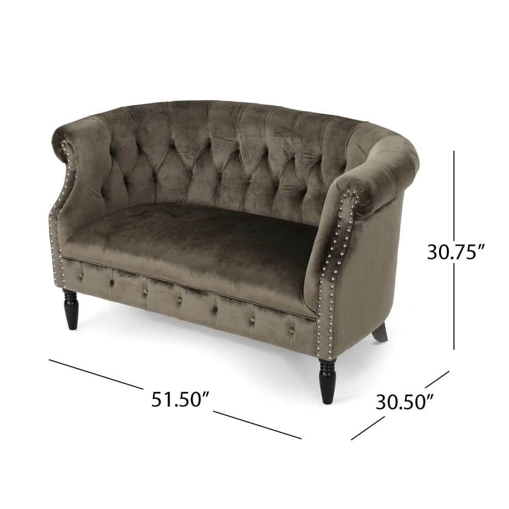 Milani 52 in. Gray/Dark Brown Velvet 2-Seat Loveseat with Nailhead Trim