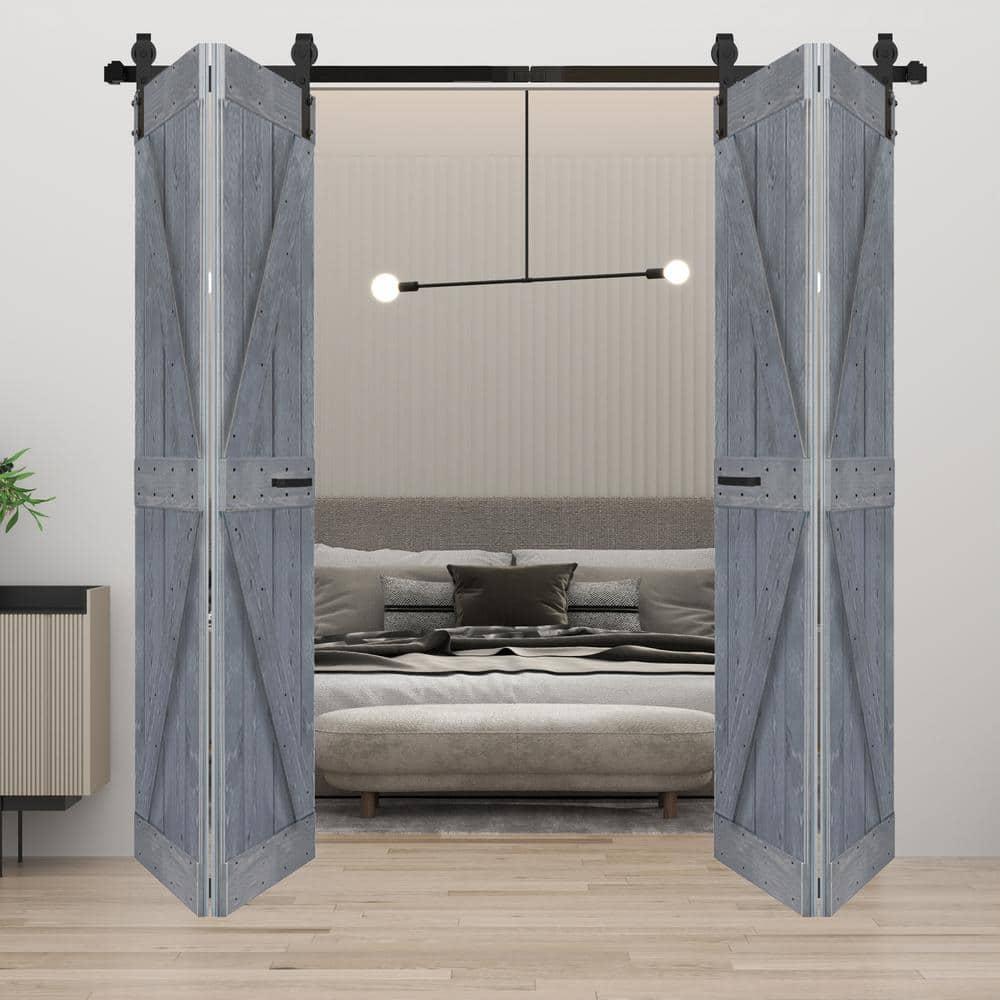 K Style Finished Solid Wood Bi-Fold Double Barn Door With Hardware Kit -Assembly Needed