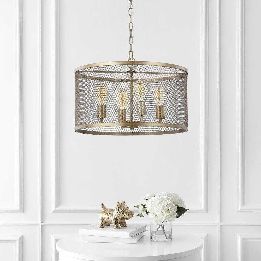 Pen 4-Light 20" Iron Adjustable Industrial Mesh LED Pendant, Gold