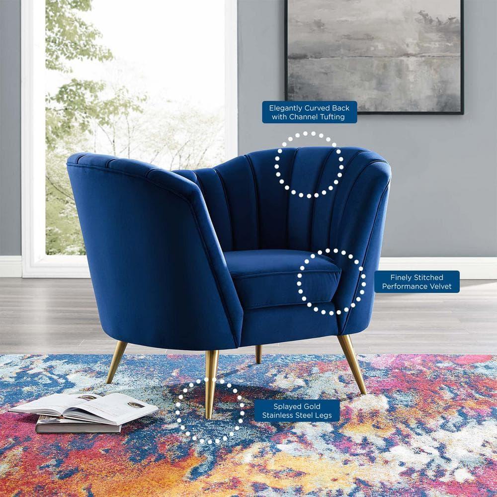 Modway Opportunity Modern Performance Velvet Armchair in Navy Finish