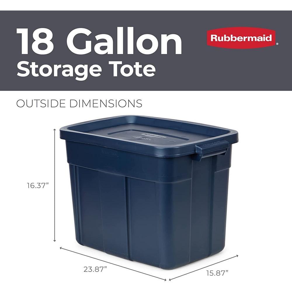 Rubbermaid Roughneck 18 Gallon Rugged Stackable Storage Tote with Lid and Handles for Home Usage, Dark Indigo Metallic, 6 Pack