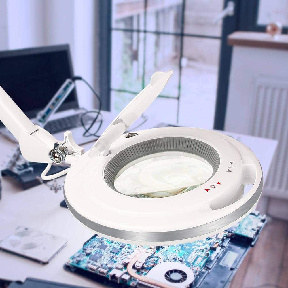 Brightech Lightview Pro 33 in. Adjustable Swing Arm Integrated 2.25X Magnifying Dimmable LED Desk Clamp Lamp