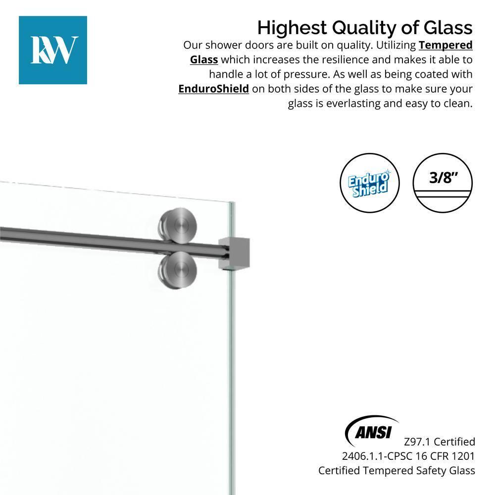 Frameless Sliding Shower Door, 76 x (44-48) Inch Frameless Shower Door, 5/16" (8mm) Clear Tempered Glass in Brushed Nickel Finish, Glass Shower Door