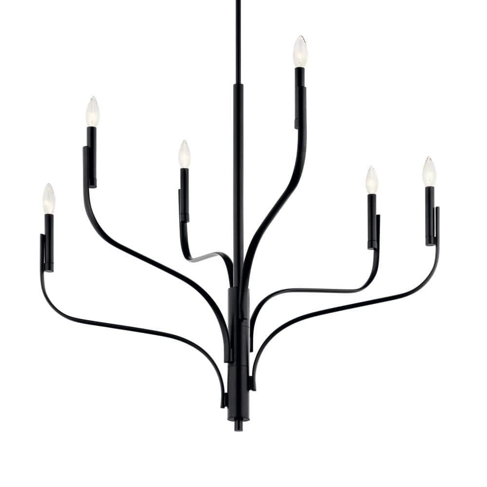 Kichler Livadia 6 -Light Brushed Black Modern/contemporary Bare bulb For Use in Bedrooms, Dining Rooms, Foyers, Kitchens, Living Rooms Chandelier