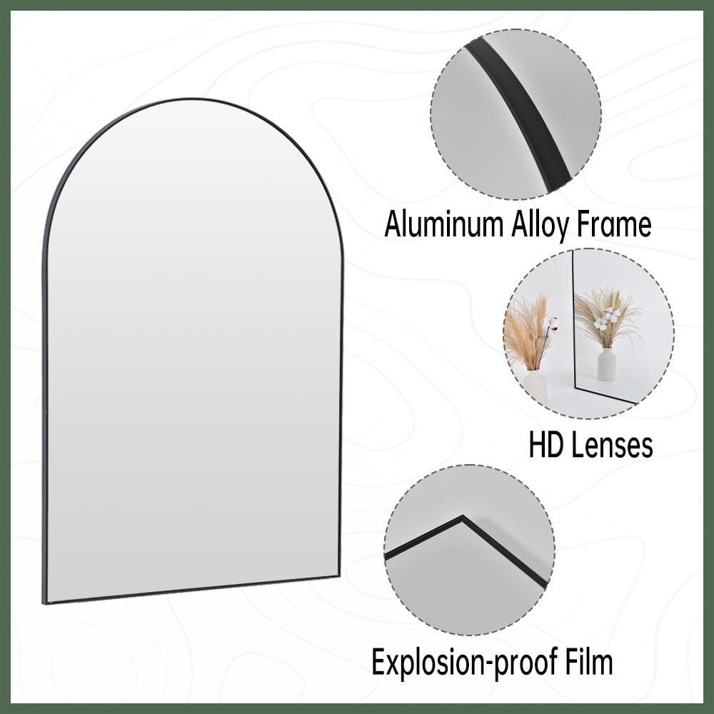 24 in. W x 36 in. H Arched Black Aluminum Alloy Framed Wall Mirror