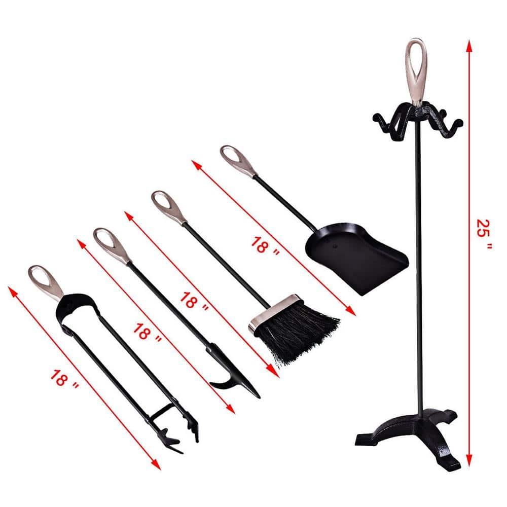 Kadyn Fireplace Accessories Set,Fireplace Tools,Fireplace Toolset,5 Pieces Rustic Heavy Duty Compact Wrought Iron Fireplace Tools Set