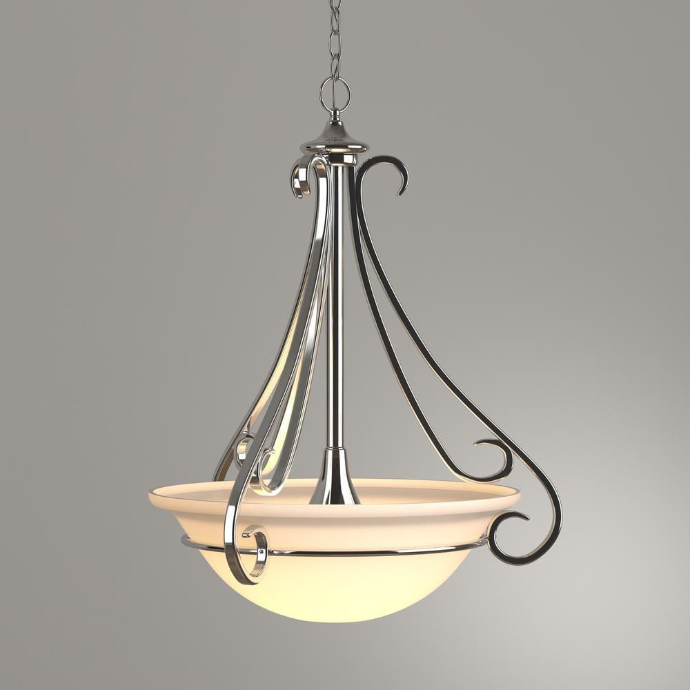 Progress Lighting Torino 3-Light Inverted Pendant, Brushed Nickel, Etched White Glass Bowl, Porcelain Material