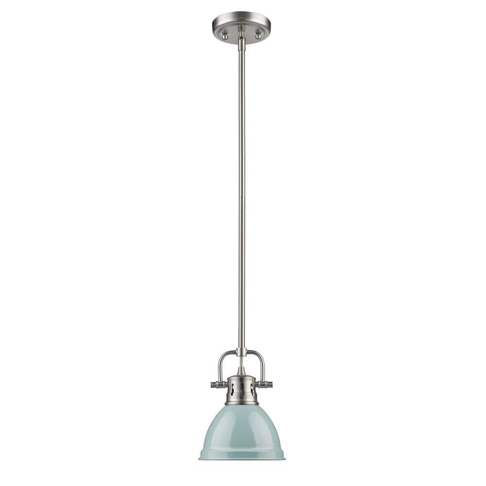 Golden Lighting Duncan 1-Light Mini Pendant in Pewter with Seafoam