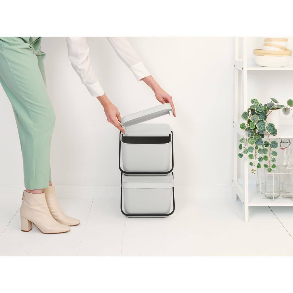 Light Gray Stackable Plastic Recycling Bin with Carry Handle
