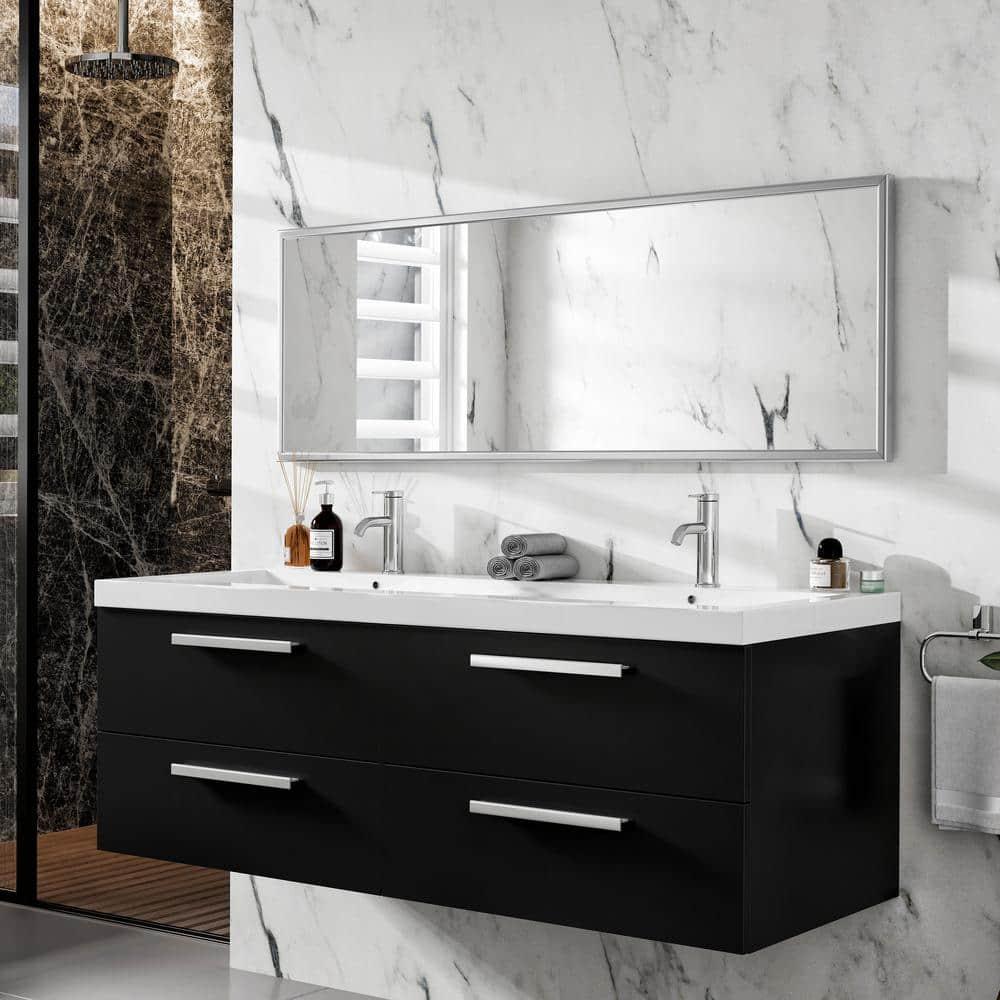Eviva Sax 57X20 Brushed Metal Frame Bathroom Wall Mirror