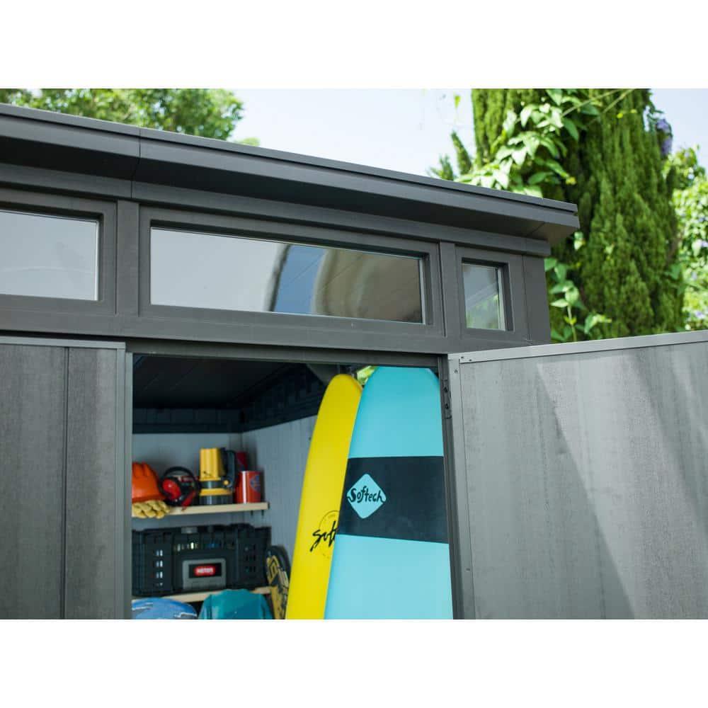 Keter Artisan 7x7 ft. Modern Durable Resin Outdoor Storage Shed With Floor and Double Doors for Garden Patio Furniture and Tools, Grey
