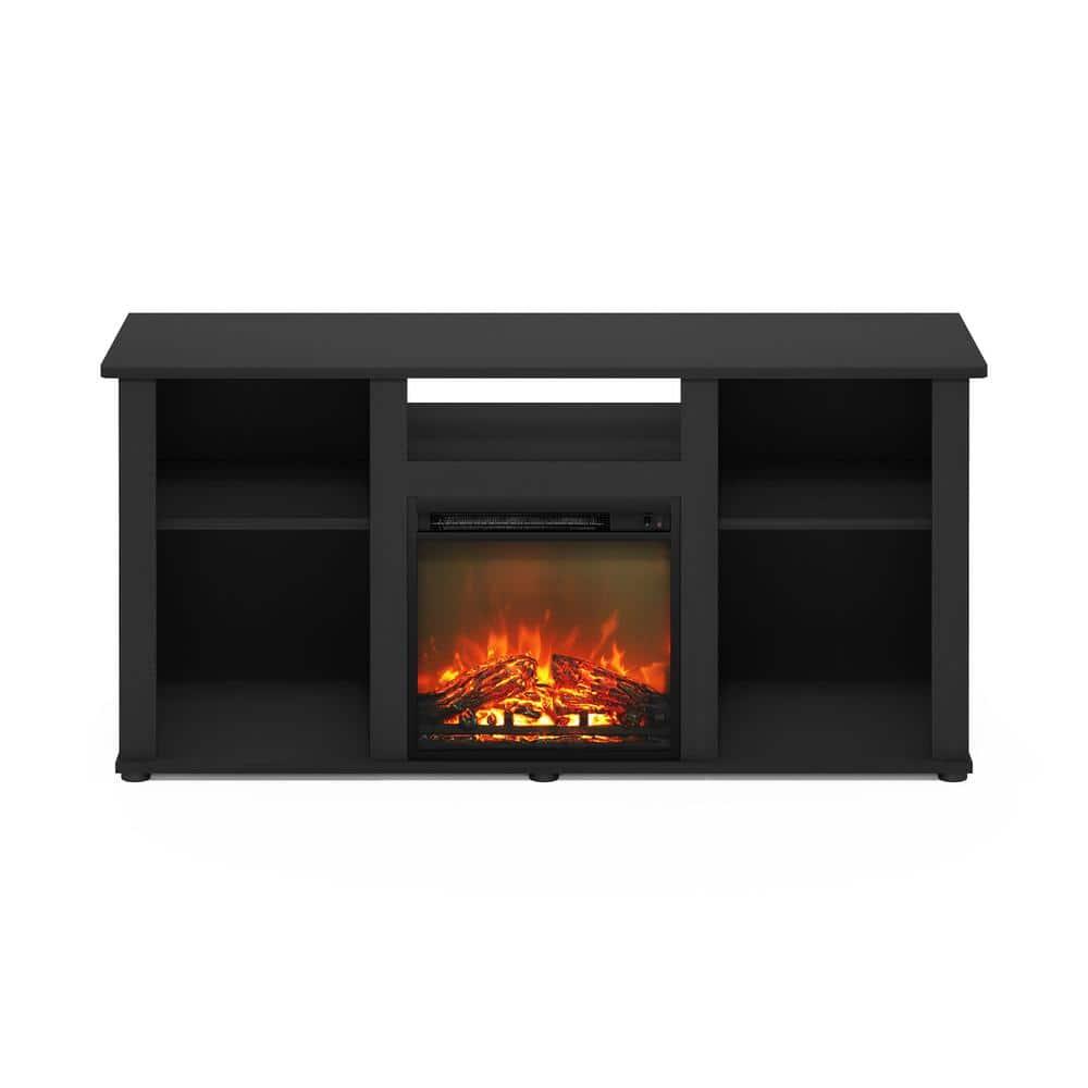 Furinno Jensen Fireplace TV Entertainment Center with Open Storage Compartment for TV up to 55 Inch, Americano