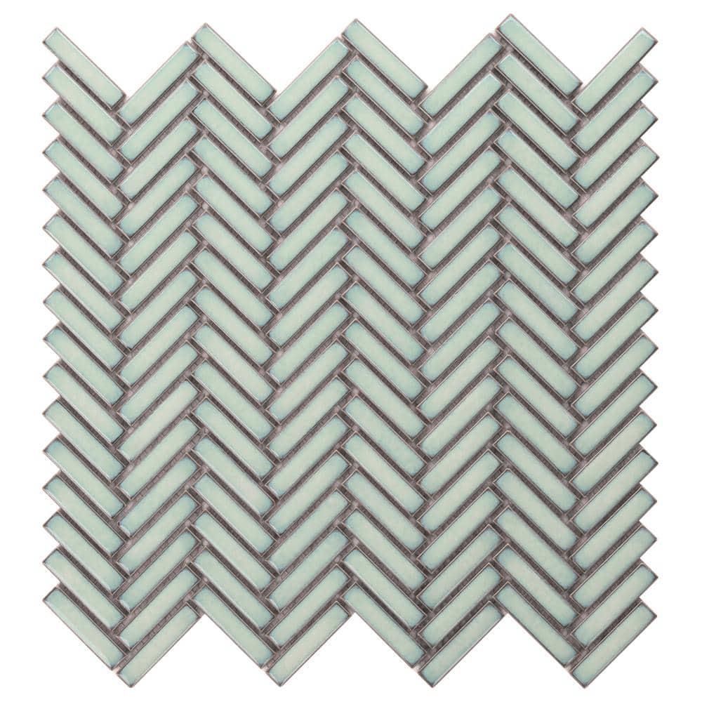 Monogram Herringbone 11.14 in. x 11.14 in. Glossy Porcelain Mosaic Floor And Wall Tile (0.86 Sq. Ft. / Each)
