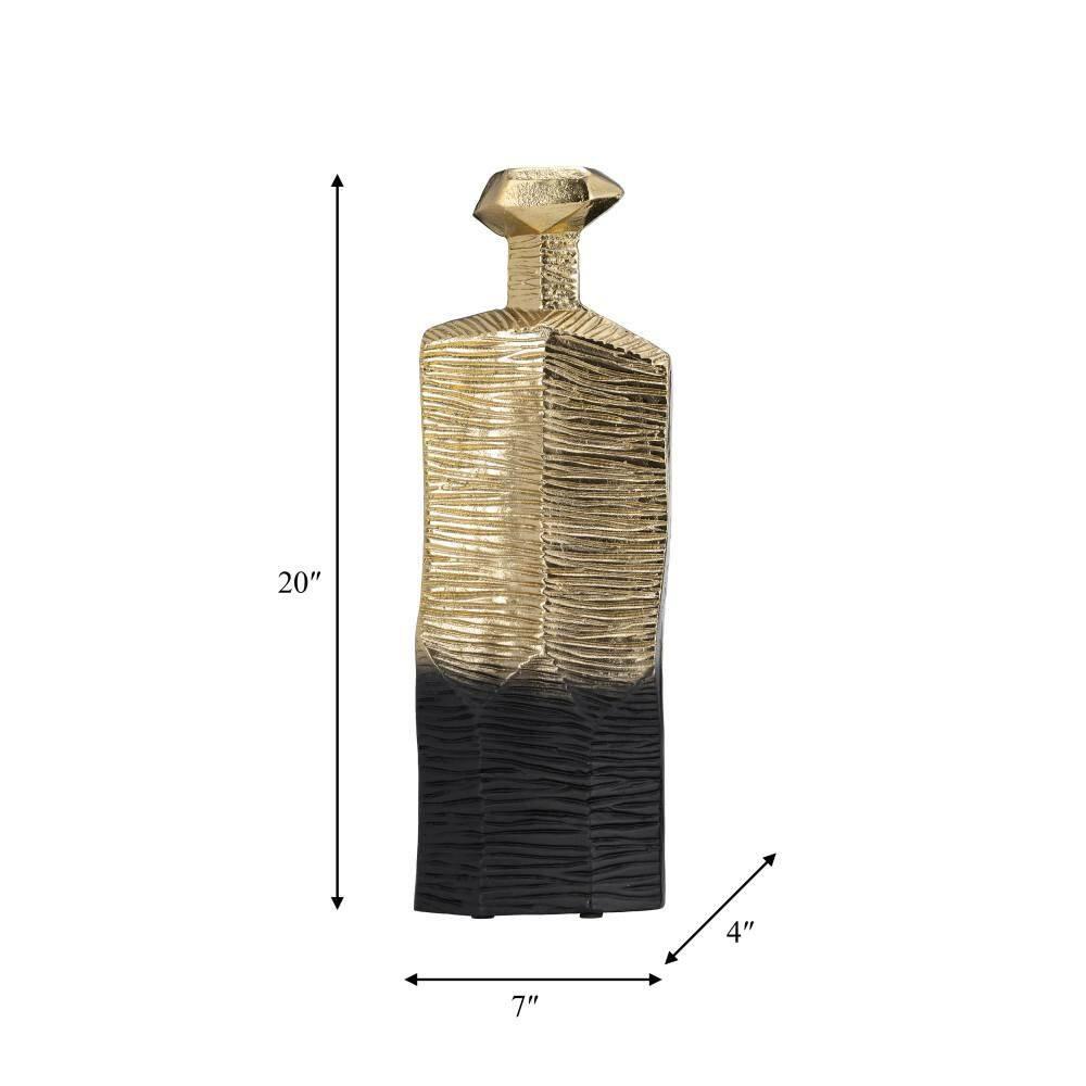 7"Lx4"Wx20"H, Metal Rigged Vase, Gold/Black Finish, Decorative Vase for Centerpieces and Home Decor, Perfect for Bedrooms, Dining Rooms, or Living Rooms