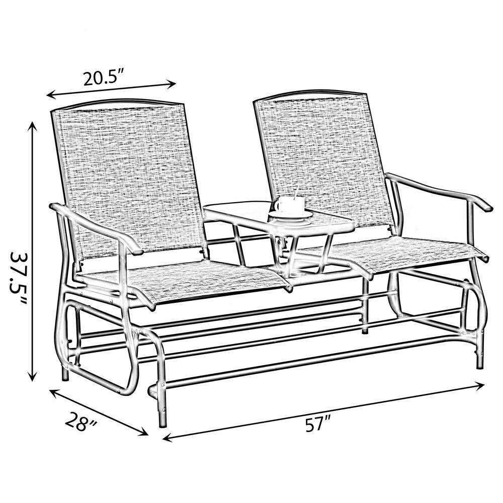 Gardenised Two Person Outdoor Double Swing Glider Chair Set with Center Tempered Glass Table, Loveseat Lawn Rocker Bench