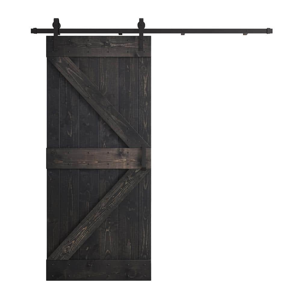 Paneled Wood and Metal K Series DIY Knotty Barn Door with Installation Hardware Kit