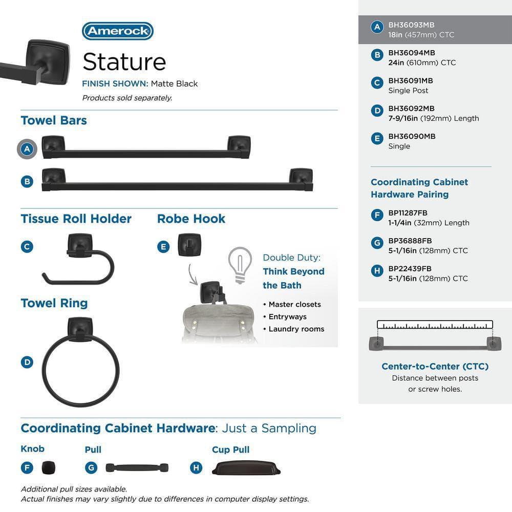 Amerock Stature Matte Black 18 inch (457mm) Towel Bar