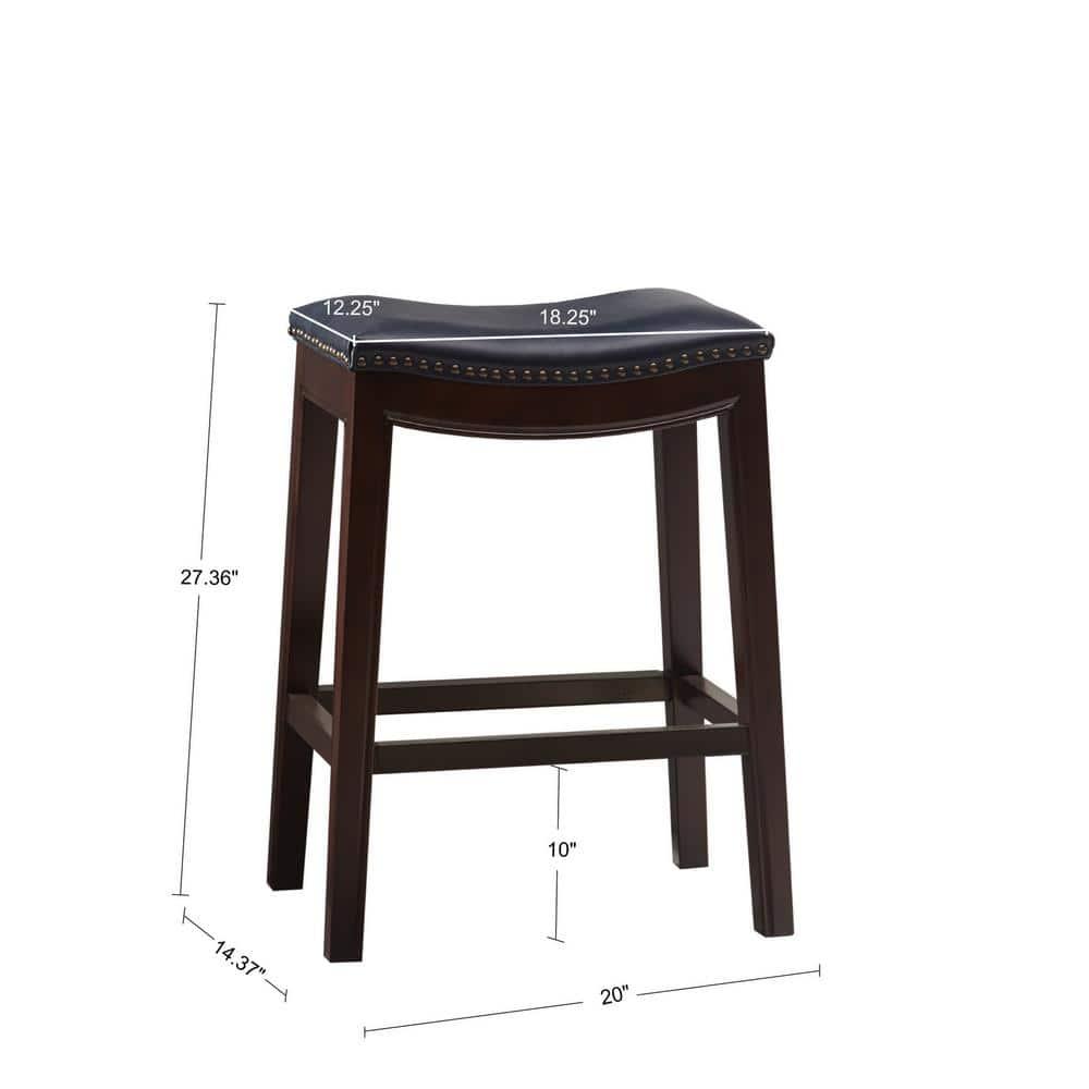 Westley Saddle Counter Height Barstool Navy: Madison Park, Upholstered, Wood Legs, 20" Wide