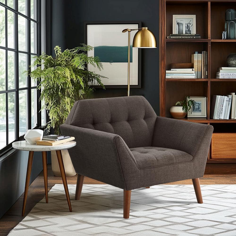 Newport Lounge Chair Charcoal - Ink+Ivy: Mid-Century Modern, Button Tufted, Wood Legs