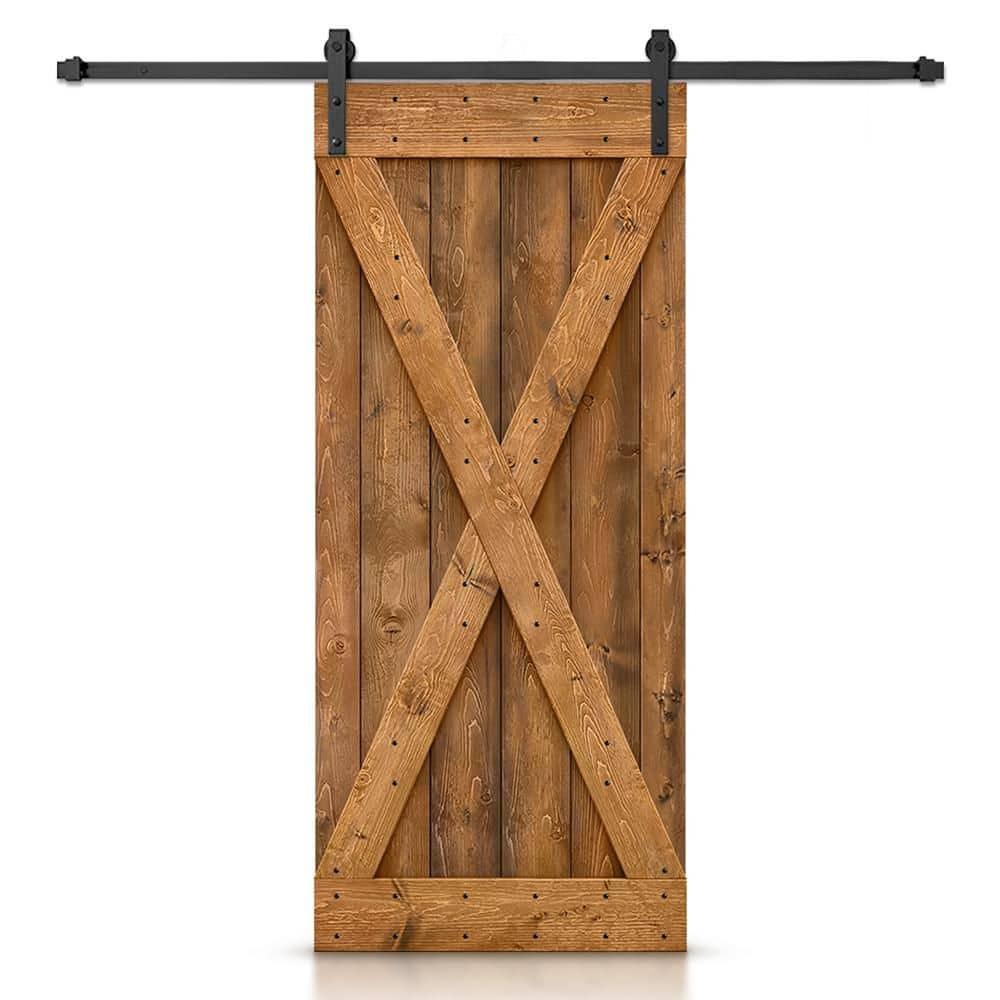 Calhome 84'' Solid Wood Paneled Stained with Installation Hardware Kit Barn Door